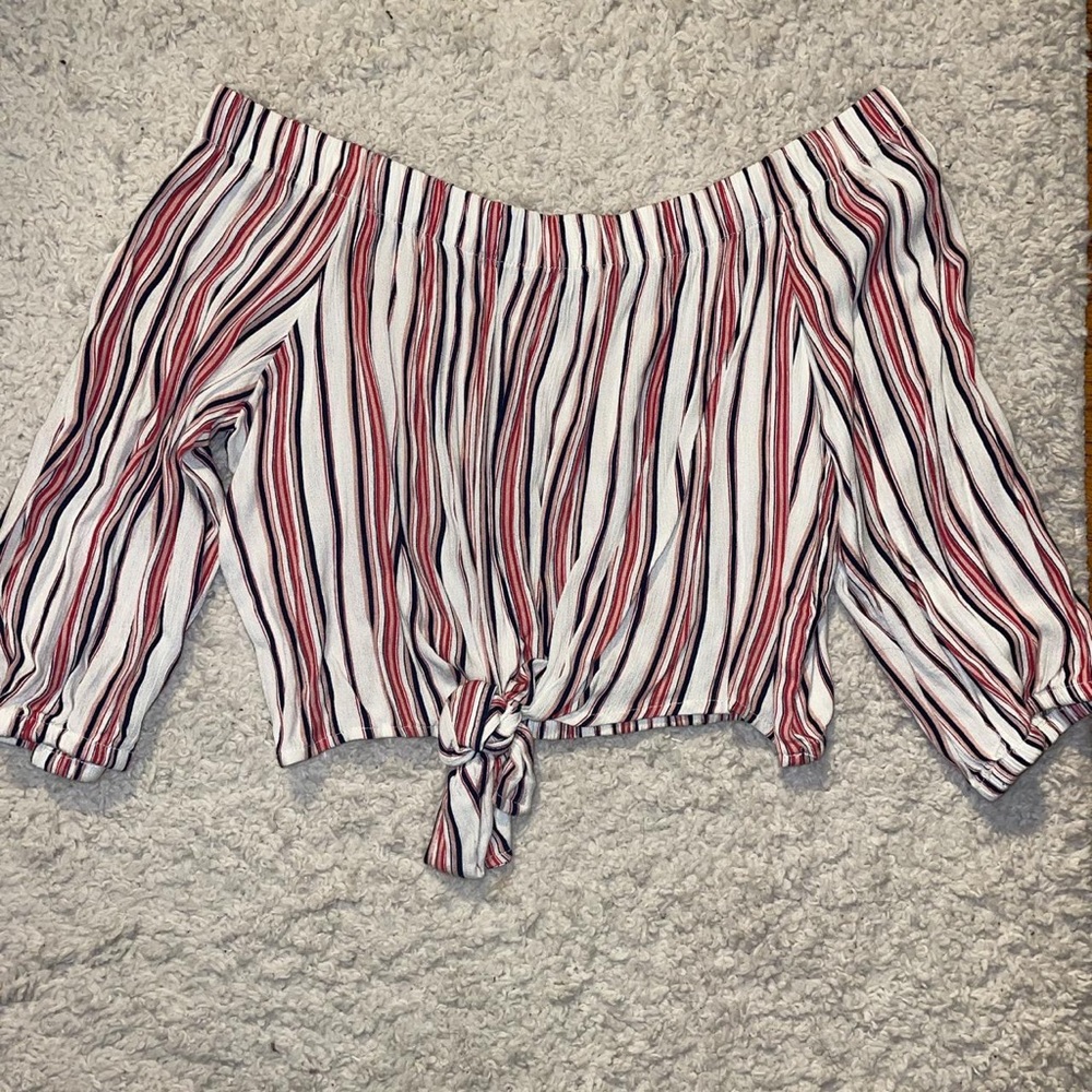 Stripped Off The Shoulder Crop Shirt Medium